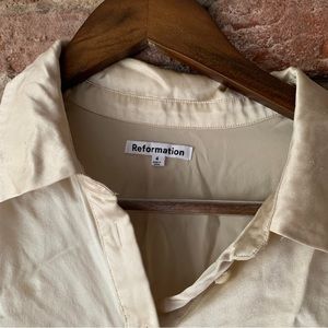 ruched silky button down top